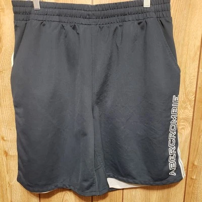 Abercrombie & Fitch Navy Logo Side Stripes Mesh Lined Shorts Mens Lg  — 第 1/4 张图片