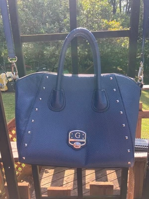 Guess Bolso de Mano Azul Cartera Plata Metal Herrajes Cierre Cremallera Foto 1 de 4