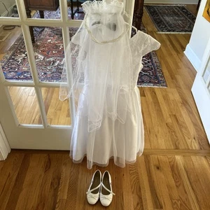 Emerald gumdrops white formal flower girl wedding dress Christening 8 + shoes 13 - Picture 1 of 10