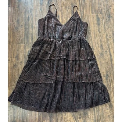 BCBGeneration Women’s Multicolor Metallic Dress Sleeveless Tiered Large NEW $138 - Image 1 of 4