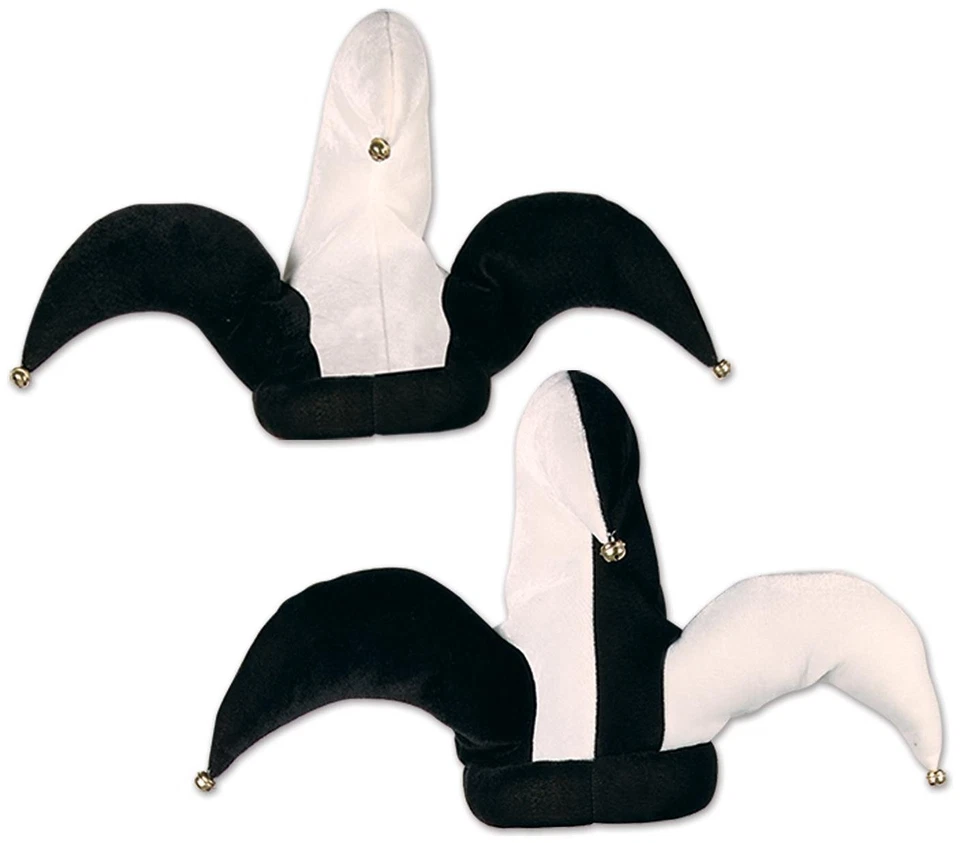 Plush Black & White Jester Hats for Halloween - Beistle - Image 1 of 1