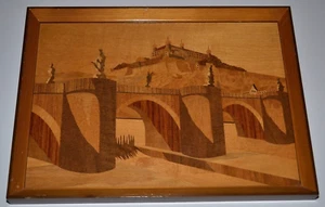 ARTE DE MARQUETERÍA ALEMANIA ENMARCADO "Wurzburg Alemania Castillo Río" 14" x 18" PRECIO BAJO - Imagen 1 de 2
