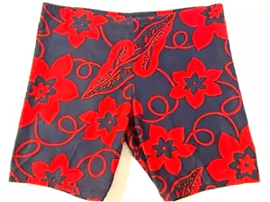 Vintage Homemade Hawaiian Floral Cotton Print Board Shorts Swimsuit sz 34 - Picture 1 of 9