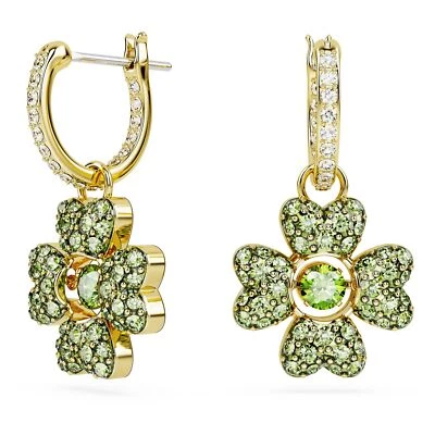 Swarovski Idyllia Drop Earrings, Clover, Green, Gold-Tone Plated 5670664 - Image 1 of 4