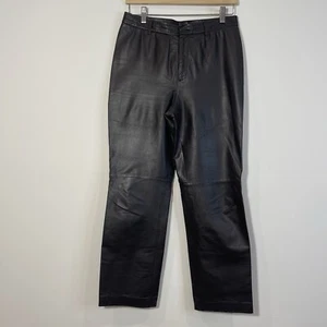 Nine West Leather Pants Women's Size 8 Straight Leg Lined Brown 90s Y2K Festival - Picture 1 of 12