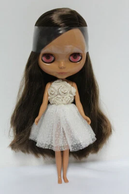 12" Takara Blythe From factory Nude Doll Black Skin Brown Hair Side-part Hair