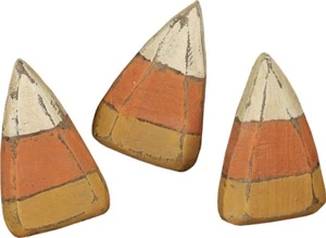 NEW~Distressed Wood Chunky Primitive Halloween Candy Corn Decor~Set of 3~Vintage - Picture 1 of 1