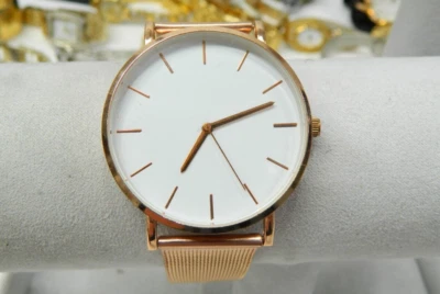 美丽玫瑰金色调大脸钢网状表带女士腕表 — 第 1/4 张图片