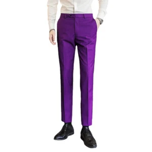 Men Formal Dress Pants Slim Fit Business Office Work Solid Skinny Trousers - Picture 1 of 21