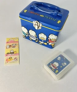Sanrio Pekkle Ahiru No Pekkle blaue Dose 3,5" x 4" x 5" Karten und 1979 Aufkleber - Bild 1 von 11