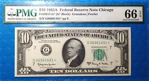 1963A $10 Federal Reserve Note Fr-2017-G* Chicago PMG66 Gem EPQ - Picture 1 of 2