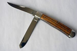 KA-BAR OLEAN N.Y. 2 Blades 4 1/8" closed Trapper Knife Wood Grain Handle Unused