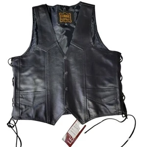 Men's black Biker Leather vest size 38 NWT - Picture 1 of 10
