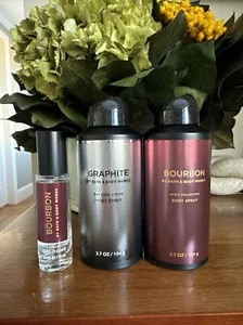 Lot3 Bath and Body Works BOURBON GRAPHITE Body Spray Men 3.7 OZ Cologne 0.5fl Oz - Picture 1 of 10