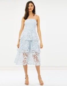 Vestido de encaje encuadernado Delphine Burdeos talla UK 8 $180 nuevo con etiquetas bebé azul mediodía sin tirantes - Imagen 1 de 10