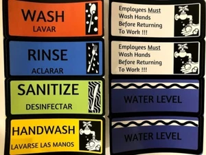 Wash-Rinse-Sanitize Labels, Stickers, Signs Kitchen 3-Compartment Sinks - Picture 1 of 3