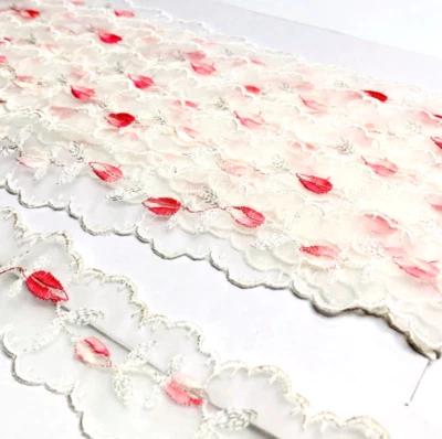Vintage Lace Trim White Pink Floral Edging Nylon Ribbon Decorative Fabric - image 1 of 4