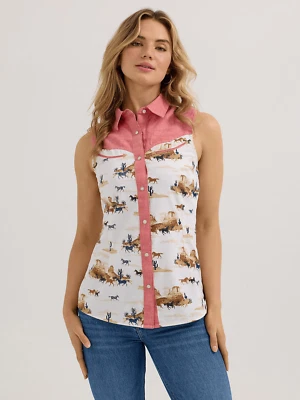 Mujer Wrangler Desert Slim Western Snap Tank Rojo/Blanco - 112362272 Foto 1 de 2