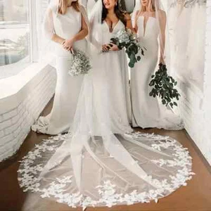 Velo de novia catedral boda marfil blanco apliques suaves velo de encaje con peine 3 m - Imagen 1 de 15
