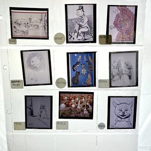 LOUIS WAIN Cat & Dog Paintings Film Slides (No Cardboard) Prints 1900s Set of 9 - Picture 1 of 15