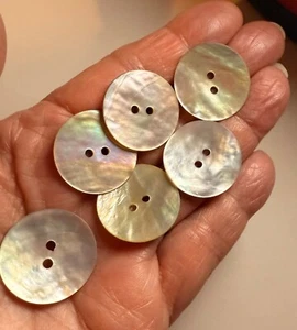 6 Buttons Concave 2 Hole Beautiful Round Iridescent Abalone Shell Buttons 7/8 “ - Picture 1 of 13