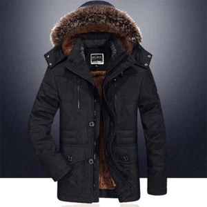 Mens Winter Parka Jacket Hooded Fur Collar Outdoor Thicken Warm Outwear Top Coat - Picture 1 of 16