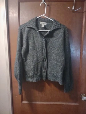 Cárdigan Suéter LL Bean De Colección Para Mujer M Lana Seda Hecho Escocia Verde Gris Botón  Foto 1 de 4