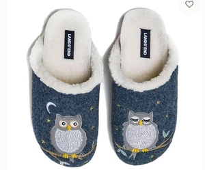 Landsend ciabatte da casa donna 10 nuove con etichette blu sonno gufo sherpa foderate zoccoli Lux $69 - Foto 1 di 6