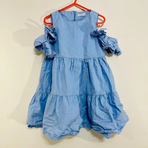 Meilisa Bai Party Dress Blue 5 Cotton Cold Shoulder Ruffle Tiered Skirt 114cm - Foto 1 di 15