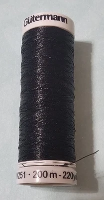 Gutermann Metallic Embroidery Thread BLACK 100% Polyester 200m - 220yds/vgs - Image 1 of 3