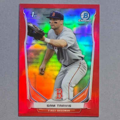 2014 Bowman Chrome Draft Sam Travis 1st RC -RED Refractor SSP #d/5 Red Sox - Image 1 of 2