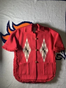 VTG 70s Ortega Chimayo Fringe Shawl 100% Wool Southwestern Native Style Size L! - Picture 1 of 11