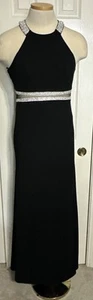 Sequin Hearts Side Slit Long Dress Gown Black w/ Rhinestones Stretch Juniors 11 - Picture 1 of 8