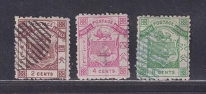 North Borneo Scott 1-3 Usato 1883-1884 Stemma Emissione Perf 12 SCV $205 - Foto 1 di 2