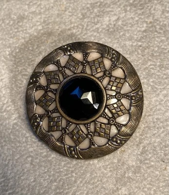 Large Victorian Openwork Metal Over Celluloid With Black  Facet Glass Center - Image 1 of 4