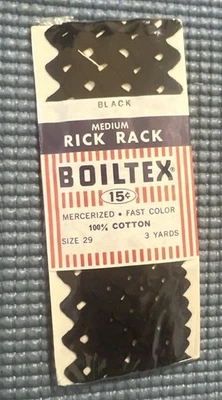 Boiltex Rick Rack Accent Trim Size 29 Sewing Black 3 Yards USA Vintage - Image 1 of 4