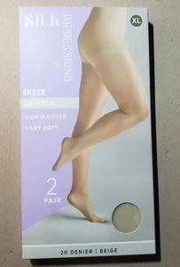 Pantimedias Silk Impressions Brillo Transparente 20 Denier BEIGE Cintura Alta 2 pr XL L1001 - Imagen 1 de 4