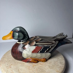Vintage handbemalte Holz Stockente Ente Figur Wohndeko Sammlerstück - Bild 1 von 13