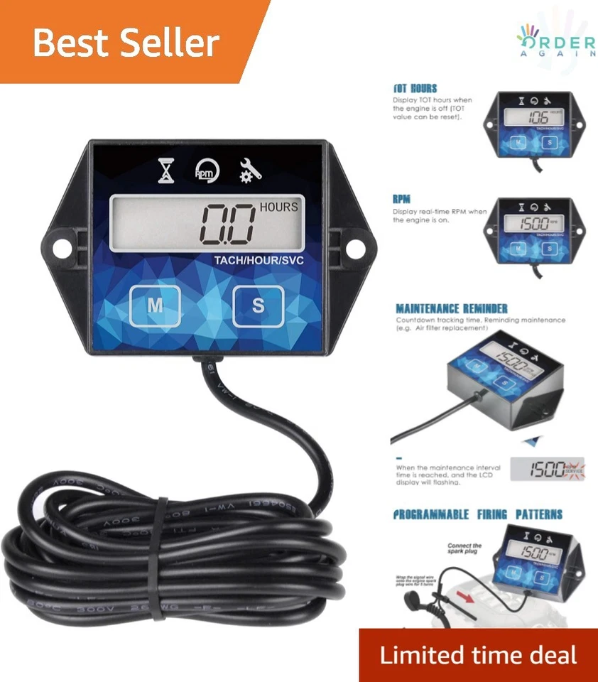 Runleader Self Powered Engine Digital Maintenance Tachometer Hour Meter Battery