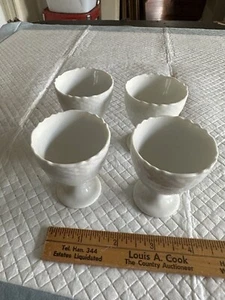4 Royal Copenhagen Egg Cups Josephine Pattern White Fluted Scalloped Weave - Picture 1 of 6