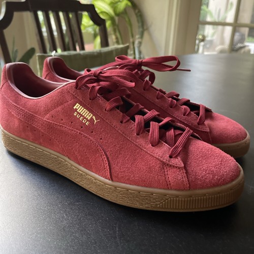 Scarpe casual sneakers uomo Puma scamosciate "gomma rossa intensa" stringate rosse $148 rare