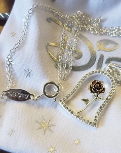 Disney Beauty And The Beast Enchanted Rose Necklace Sterling Silver & CZ NIB - Picture 1 of 6