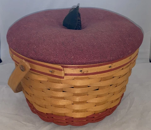 Rare Unique 1999 Longaberger Desden Homestead Apple Sewing Basket W/ Lid + Liner Cover