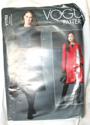Vogue V1752 Womens Lined Long Coat Uncut Sewing Pattern Size B5 8-16 - Image 1 of 2