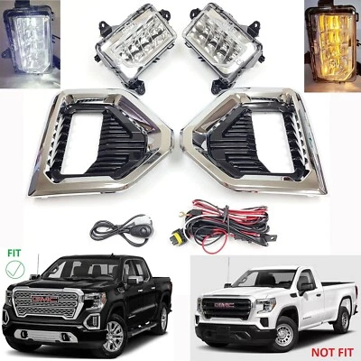 Luces antiniebla LED ámbar blancas incorporadas para GMC Sierra 1500 2019-2021 bisel cromado Foto 1 de 4