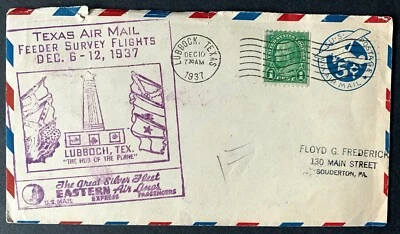 US cover 1937 Lubbock TX cachet Feeder Survey flights Eastern Air Lines  - Image 1 of 4