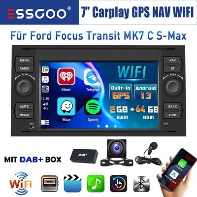DAB+ Carplay Android 15 Autoradio GPS KAM Für Ford Focus Fiesta Transit Connect - Bild 1 von 4