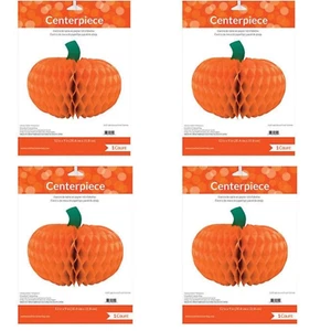 Fall Halloween Paper Centerpiece Pumpkin Harvest Honeycomb Set of 4 - Picture 1 of 3