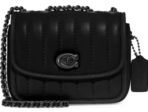 COACH Bag Women’s Madison Mini Quilted Gunmetal Black Leather Shoulder - Picture 1 of 5