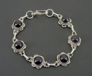 Bracelet Silver Amethyst Purple Round Stones Sterling Silver 925 Link Bracelet - Picture 1 of 4